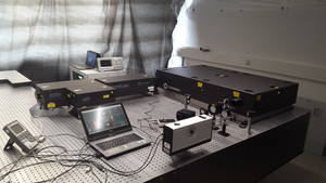 Ultrafast Lasersystem der Forschungsgruppe von Prof. Horn im neuen Laserinstitutsgebäude, bestehend aus Femtosekunden Laser und optisch parametrischen Verstärker
