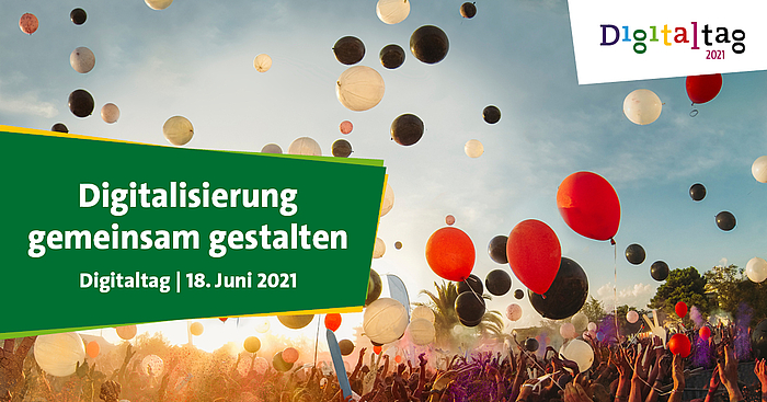 Luftballons mit der Terminankündigung für den Digitaltag