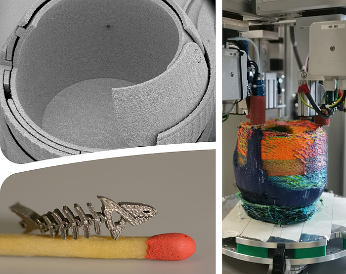 drei verschiedene Anwendungen des 3D-Druck-Verfahrens