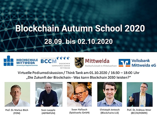 Was Blockchain im Jahr 2030 leisten kann, ist die Frage der Podiumsdiskussion der Blockchain Autumn School 2020. Was Blockchain im Jahr 2030 leisten kann, ist die Frage der Podiumsdiskussion der Blockchain Autumn School 2020.