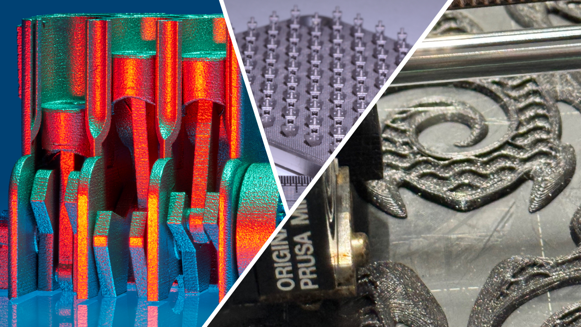 Collage aus verschiedenen 3D-gedruckten Teilen