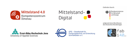 Logos des Mittelstand 4.0-Kompetenzzentrum Ilmenau und der Partner und Förderer