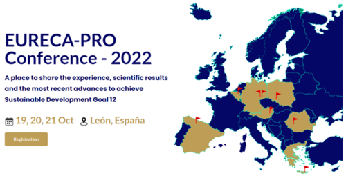 Stilisierte Europakarte mit Standortmarkierungen der Eureca-Pro-Partner sowie dem Hinweis auf die Konferenz