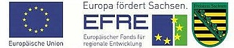 Logokombination der EFRE-Förderung bestend aus EU-Logo, EFRE-Logo und Wappen des Freistaates Sachsen