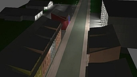 Modellbild einer Straße mit Gebäuden und Beleuchtung